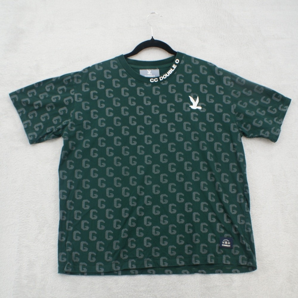 CC Double O Mens XL Green Monogram G Logo Print Bird Embroidered‎ T-Shirt
